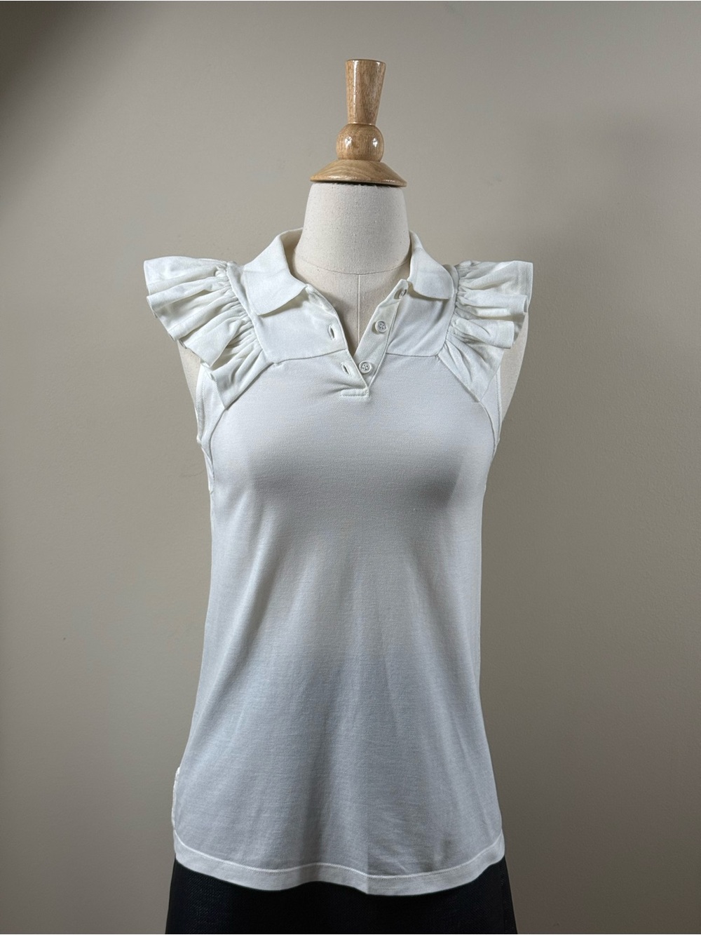 Prada - Women’s White Ruffle-Sleeve Polo Top Sz S